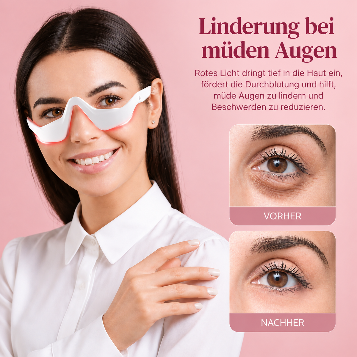GlowLift Rotlichtbrille - 2-in-1 Rotlicht-Brille für strahlende Augen